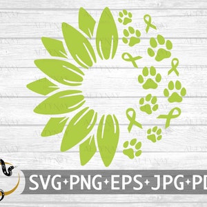 Sunflower Non-Hodgkin Lymphoma Cancer Dog Paw SVG, Lime Green Ribbon, Non-Hodgkin Lymphoma Awareness SVG, svg file for Cricut Silhouette