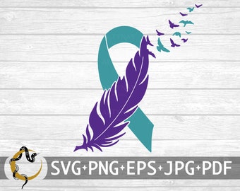 Suicide Awareness Feather Ribbon SVG, Suicide Awareness Feather SVG, Suicide Awareness Ribbon SVG, svg cut file to use for Cricut Silhouette