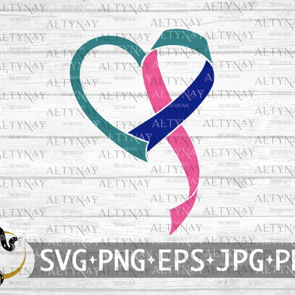 Thyroid Cancer Heart Ribbon SVG, I'm A Cancer Survivor, Thyroid Cancer Awareness, Thyroid Cancer Warrior Fighter, Thyroid Cancer Support