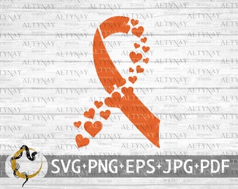 Leukemia Cancer Heart Ribbon SVG, Leukemia Cancer Awareness SVG, Orange Ribbon, Leukemia Support, Leukemia Warrior svg Cricut Silhouette