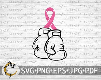Breast Cancer Boxing Gloves Ribbon SVG, Breast Cancer Awareness SVG, Breast Cancer Ribbon, Fight for a cure svg file for Cricut Silhouette