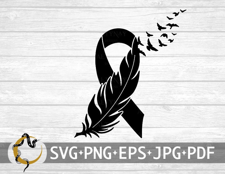 Skin Cancer Feather Ribbon SVG, Skin Cancer Awareness SVG, Black Cancer Feather Ribbon, Skin Cancer Ribbon, svg for Cricut Silhouette