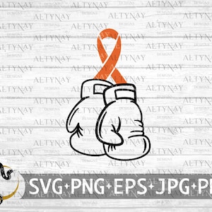 Luchador contra el cáncer de leucemia SVG, Cinta de guantes de boxeo contra la leucemia, Cinta naranja SVG, Concienciación sobre el cáncer de leucemia, Guerrero de la leucemia svg Cricut