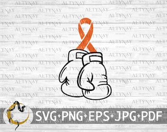 Leukemia Cancer Fighter SVG, Leukemia Boxing Gloves Ribbon, Ribbon Orange SVG, Leukemia Cancer Awareness, Leukemia Warrior svg Cricut
