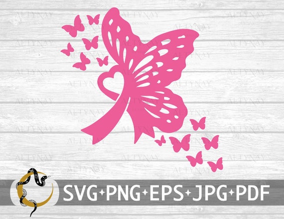 Breast Cancer Butterfly Ribbon Flying SVG Breast Cancer | Etsy