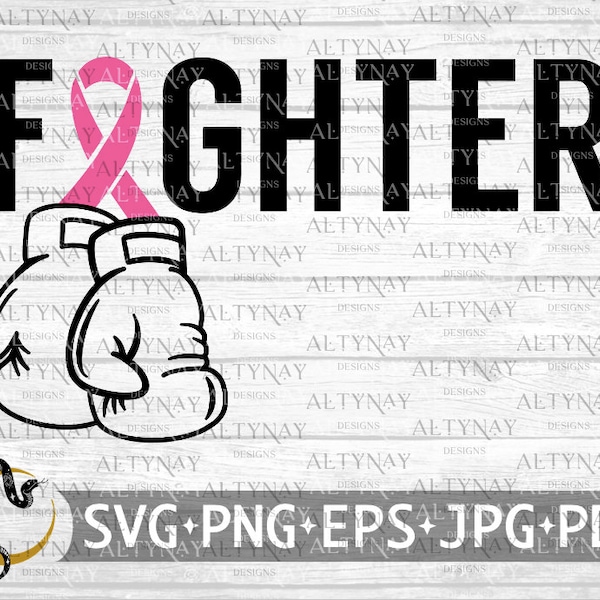 Fighter Breast Cancer Boxing Gloves Ribbon SVG, Breast Cancer Awareness SVG, Breast Cancer Warrior, Fight for a cure for Cricut Silhouette