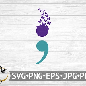 Selbstmord-Bewusstsein Semikolon Schmetterlinge SVG, Selbstmord-Bewusstsein SVG, Selbstmord-Bewusstsein Semikolon SVG, svg-Datei zur Verwendung für Cricut Silhouette