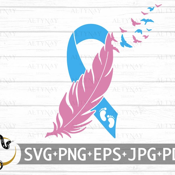 Baby verlies Feather lint SVG, Feather zwangerschap verlies, miskraam SVG, baby verlies lint SVG, zwangerschap verlies SVG, SVG Cricut silhouet