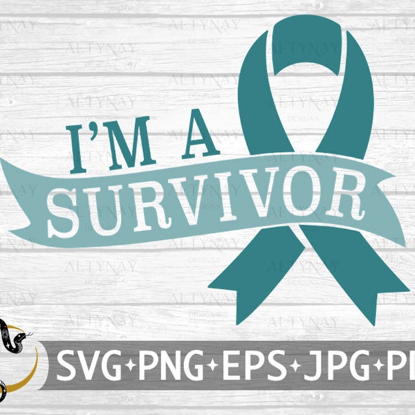 Ovarian Cancer Survivor Ribbon SVG, Ovarian Cancer Awareness SVG, Teal Cancer Ribbon, Ovarian Cancer Ribbon, svg file for Cricut Silhouette