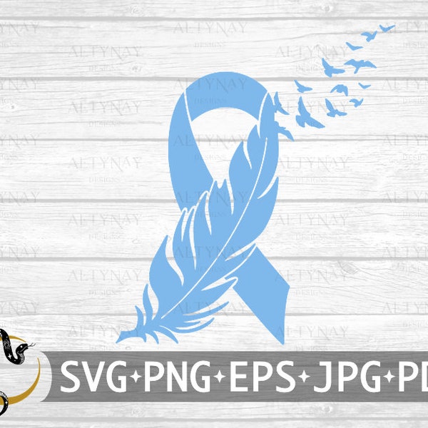 Prostate Cancer Feather Ribbon SVG, Prostate Cancer Awareness SVG, Light Blue Cancer Ribbon, Prostate Ribbon, svg for Cricut Silhouette