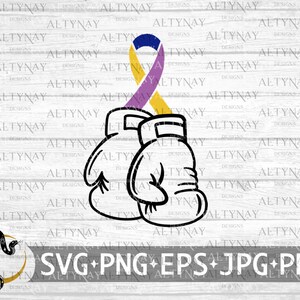 Guantes de boxeo para el cáncer de vejiga, Concienciación sobre el cáncer de vejiga, Guerrero de la vejiga, Cinta contra el cáncer de vejiga, Silueta cricut svg púrpura amarillo azul