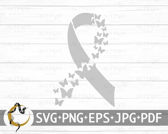 Brain Cancer Butterfly Ribbon SVG, Brain Cancer SVG, Brain Cancer Awareness Ribbon SVG, svg cut file to use for Cricut Silhouette