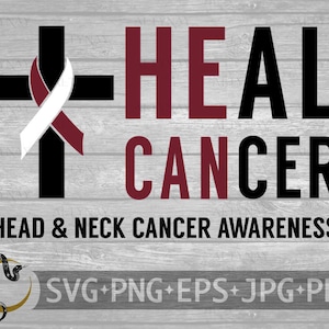 Head and Neck Cancer Heal Cancer Cross Ribbon SVG, Head and Neck Cancer Awareness SVG, Head and Neck Cancer Ribbon, Cancer Faith, svg Cricut
