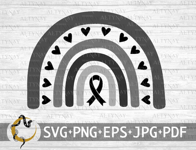 Skin Cancer Boho Rainbow Ribbon SVG, Melanoma Cancer Awareness, Black ...