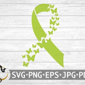 Non-Hodgkin-Lymphom Krebs Schmetterling Ribbon SVG, Non-Hodgkin-Lymphom Awareness SVG, Lime Green Ribbon, SVG-Datei für Cricut Silhouette