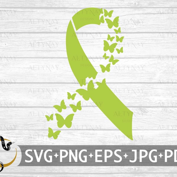 Non-Hodgkin Lymphoma Cancer Butterfly Ribbon SVG, Non-Hodgkin Lymphoma Awareness SVG, Lime Green Ribbon, svg file for Cricut Silhouette