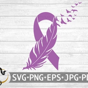 Pancreatic Cancer Feather Ribbon SVG, Pancreatic Cancer Awareness SVG, Purple Cancer Ribbon, Pancreatic Ribbon, svg for Cricut Silhouette