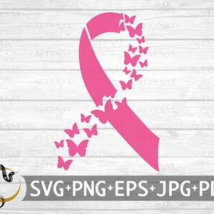 Ruban papillon du cancer du sein SVG, SVG de sensibilisation au cancer du sein, ruban rose du cancer, svg du cancer du sein pour Cricut Silhouette