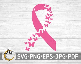 Breast Cancer Butterfly Ribbon SVG, Breast Cancer Awareness SVG, Pink Cancer Ribbon, Breast Cancer svg for Cricut Silhouette