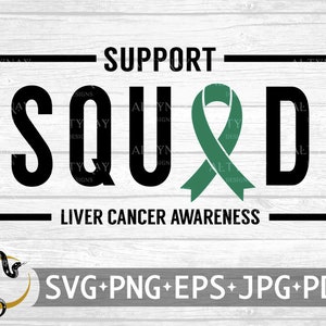 Escuadrón de apoyo Cinta de cáncer de hígado SVG, Cinta Esmeralda SVG, Concienciación sobre el cáncer de hígado, Cáncer de hígado svg, archivo svg para usar para Cricut Silhouette