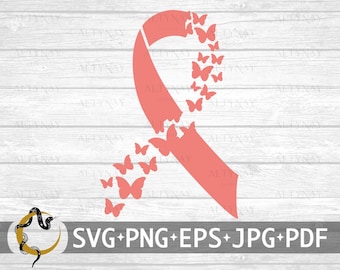 May include: A pink ribbon with butterflies flying away from it. The ribbon is a symbol of breast cancer awareness.
