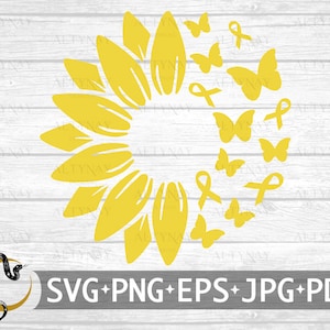 Sonnenblume Sarkom Krebs Schmetterling SVG, Sarkom Krebs Awareness SVG, gelbes Krebs Band svg, svg-Datei für Cricut Silhouette verwenden