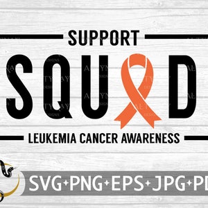 Escuadrón de apoyo Cáncer de leucemia SVG, Cinta del corazón Naranja SVG, Cinta de concientización sobre el cáncer de leucemia SVG, archivo de corte svg para usar en Cricut Silhouette
