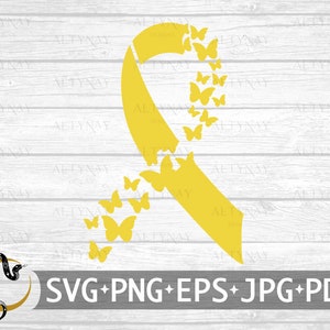Sarkom-Krebs-Schmetterling-Band SVG, Sarkom-Krebs-Bewusstsein SVG, gelbes Krebs-Band, Knochen-Krebs-Band, svg für Cricut Silhouette