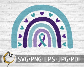Suicide Prevention Boho Rainbow SVG, Suicide Awareness Ribbon SVG, Ribbon Teal Purple SVG, Suicide Support, svg for Cricut Silhouette
