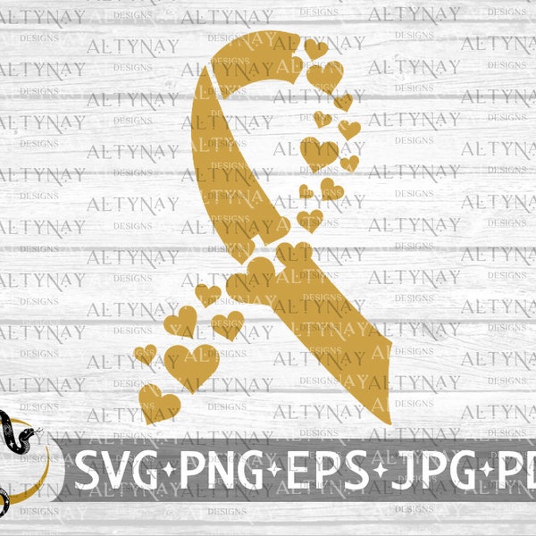 Childhood Cancer Heart Ribbon SVG, Ribbon Gold SVG, Childhood Cancer Awareness, Childhood Cancer Support, Childhood Cancer Warrior Fighter