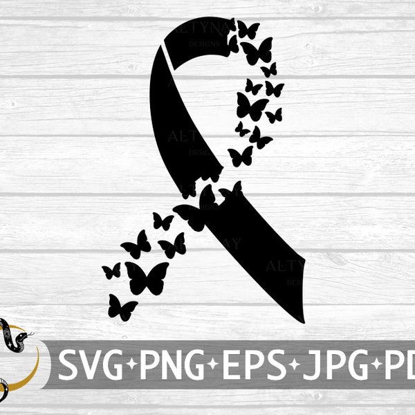 Skin Cancer Butterfly Ribbon SVG, Skin Cancer Awareness SVG, Black Cancer Ribbon, Skin Cancer Ribbon, svg for Cricut Silhouette