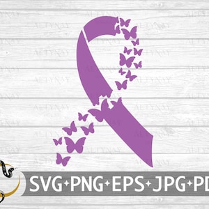 Bauchspeicheldrüsenkrebs Schmetterling Band SVG, Bauchspeicheldrüsenkrebs Bewusstsein SVG, lila Krebs Band, Bauchspeicheldrüsenband, svg für Cricut Silhouette
