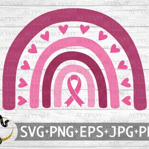 Cancer du sein Boho arc-en-ciel SVG, sensibilisation au cancer du sein, ruban de cancer rose, soutien au cancer du sein, sein guerrier svg Cricut Silhouette