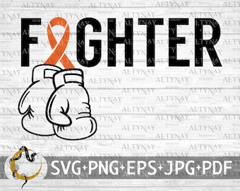 Leukemia Cancer Fighter SVG, Leukemia Boxing Gloves Ribbon, Ribbon Orange SVG, Leukemia Cancer Awareness, Leukemia Warrior svg Cricut