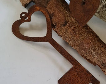 Das etwas besondere Set zum dekorieren und schmücken 2 Stück Schlüssel zum Herz Rost Deko Bastelbedarf Handarbeit Edelrost Gartendeko Herz