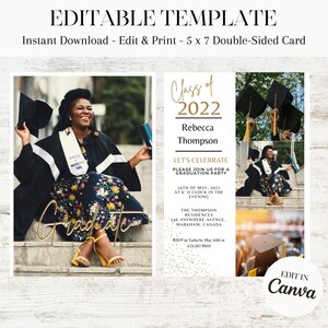 Editable Graduation Party Invitation. Class of 2022 Graduation Invitation. Graduation Announcement. Printable. Canva Template