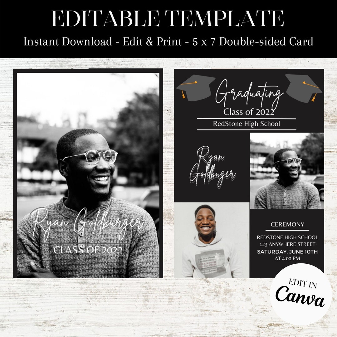 Editable Graduation Invitation Template, Photo Card (canva Template) - Etsy