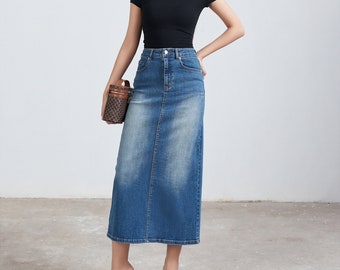 Denim Mini Skirts, Minimalistic A-line denim skirt, Dark wash skirt, Summer Casual Skirt, High-waisted denim mini skirt, Back Slit  CVJD