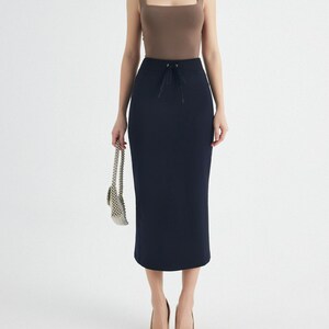 Dark brown stretch pencil skirt shop
