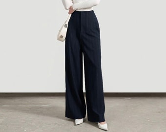 High-Waisted Straight Leg Pants | Tweed Shetland Sophistication | Versatile Tweed Office Pants | Black, Dark Hues | Minimalist Attire | QOS5
