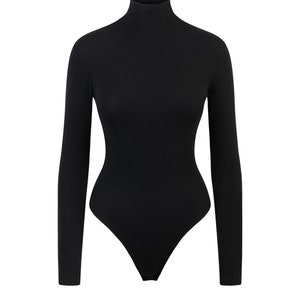 Fitted Turtleneck Top, High Neck Top, Long Sleeve Top, Fitted Long Sleeve Tee Black