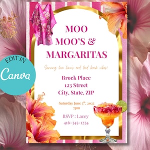 Moo Moo&#39;s & Margaritas Invitation, MuMu and Margarita party, Moo Moo&#39;s and Mimosas, Girls night invitation
