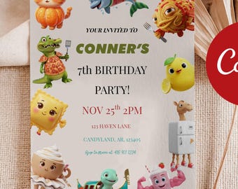 Brain Rot Birthday Invitation | Viral Cute Animal Food Character Invite | Funny Editable Canva Template | 5x7 Digital Kids Party Card