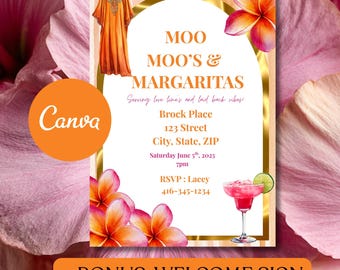 Moo Moo's & Margaritas Invitation, MuMu and Margarita party, Moo Moo's and Mimosas, Girls night invitation