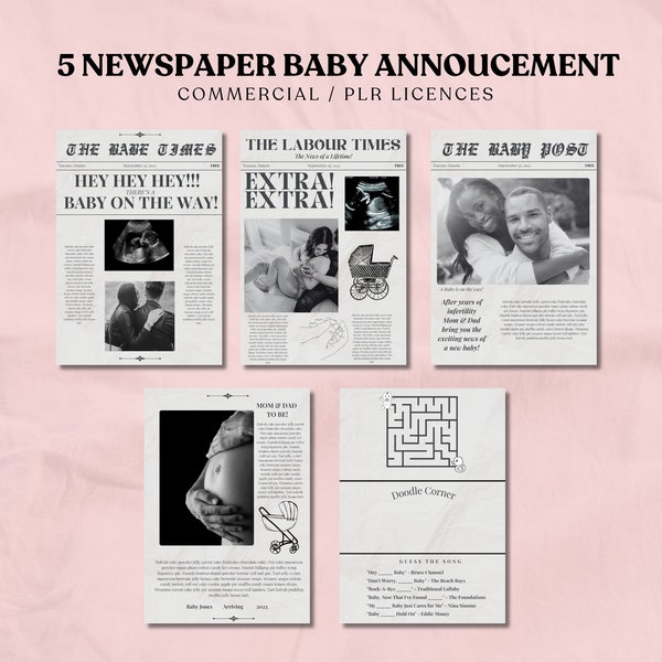 Newspaper pregnancy announcement, Commercial License, Expecting Baby Newspaper, PLR Template