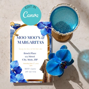 Moo Moos & Margaritas Invitation, Girls Night Bridal Shower Digital Invite, Tropical Muu Muu Party, Margarita Fiesta, Editable 5x7 Template