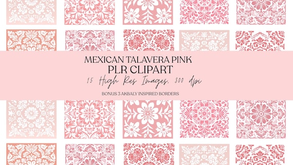 Mexican Talavera Blush Pink Tile Clipart, PLR clipart, Cielito lindo tile, mexican tile