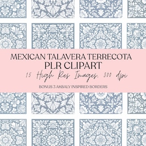 Mexican Talavera Blue/Grey Tile Clipart, PLR clipart, Cielito lindo tile, mexican tile