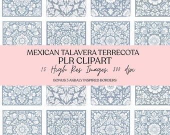 Mexican Talavera Blue/Grey Tile Clipart, PLR clipart, Cielito lindo tile, mexican tile