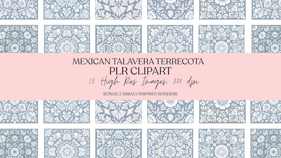 Mexican Talavera Blue/Grey Tile Clipart, PLR clipart, Cielito lindo tile, mexican tile